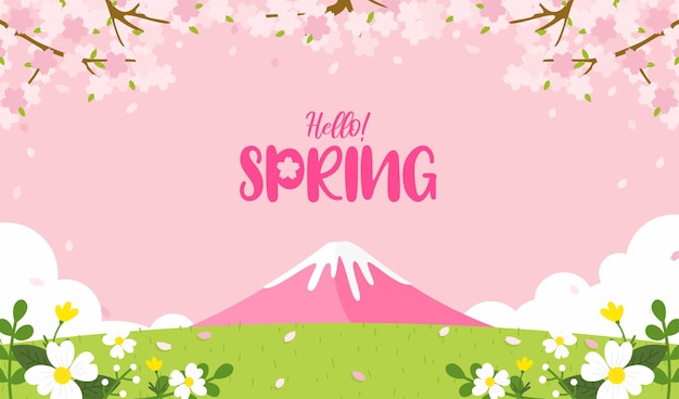 Hello spring Japan landscape background vector