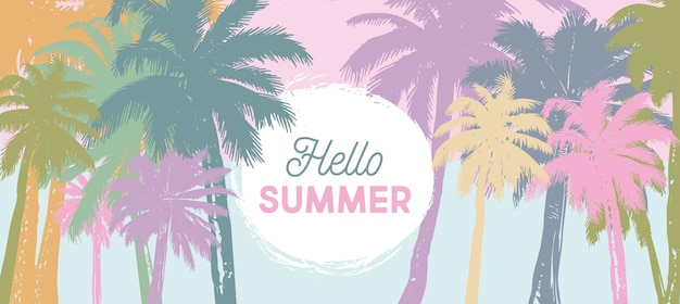 Vector hello summer, palm hand drawn illustrations, vector.