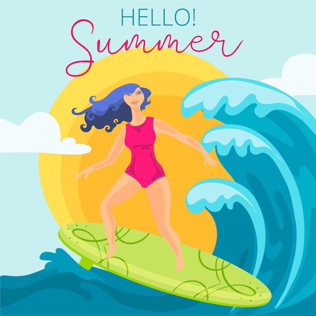 Hello summer with female surfer