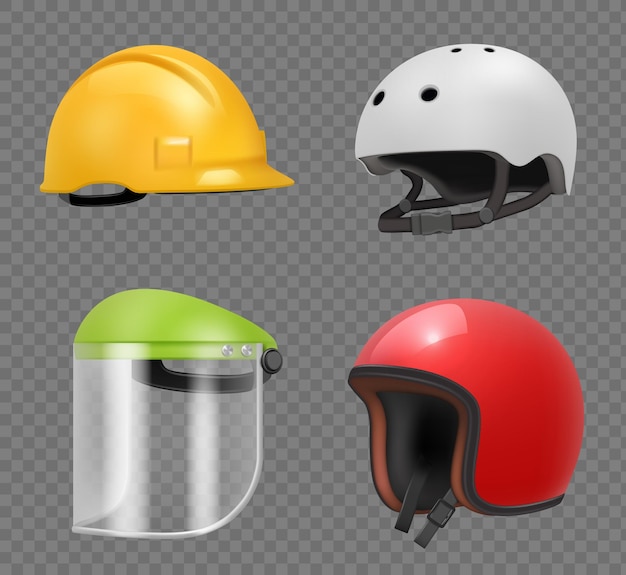 Vector helmets head protection sport and heavy industry helmets racing decent vector pictures realistic collection