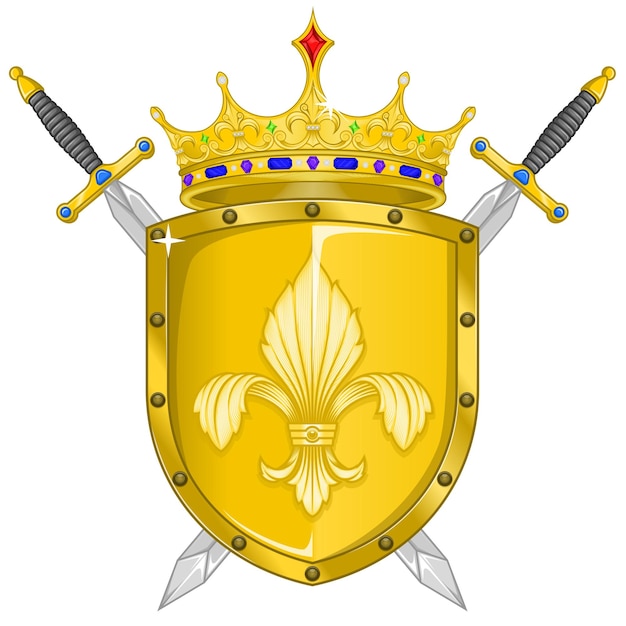 Heraldic shield with crowns and sword