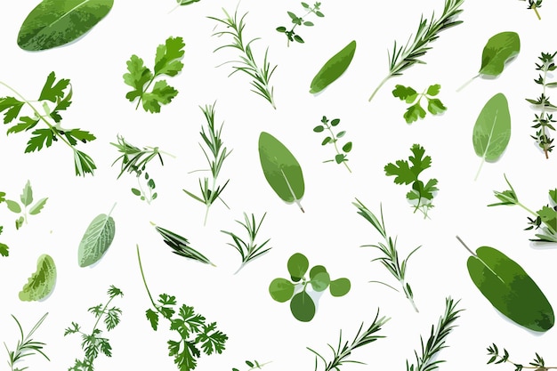 Vector herbs leaves pattern clipart isolated white background