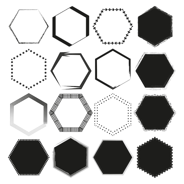 Vector hexagon frame collection geometric border shapes black and white variety vector design set