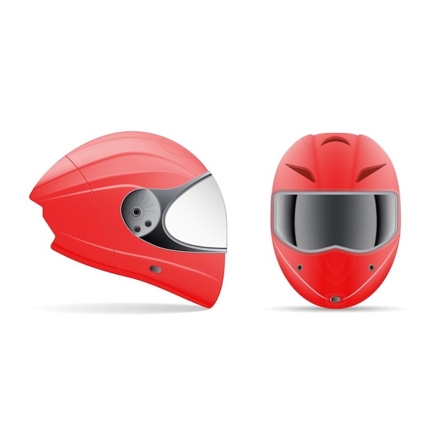 Vector high quality red motorcycle helmet front and side view isolated on a white background illustration