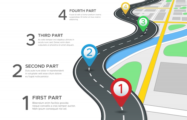 Highway road infographic with four steps