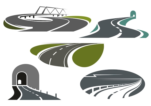 Highway roads tunnels and bridge icons