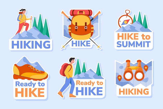 Hiking stickers in flat design