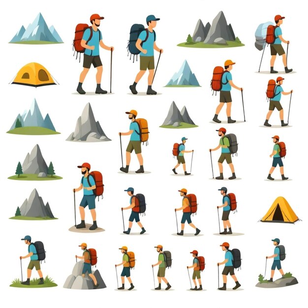 Vector hiking vector set white background isolated a high