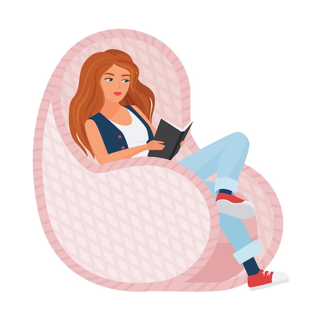 Vector hipster girl reading in armchair