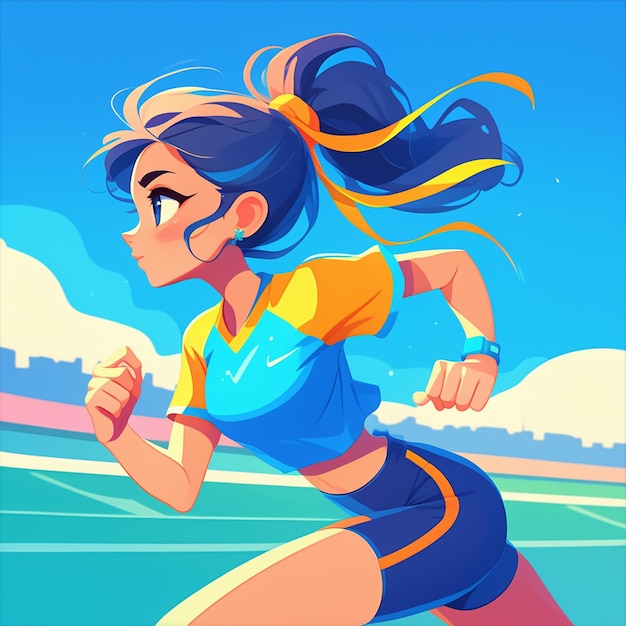 Vector hispanic girl in her 30s training for a marathon