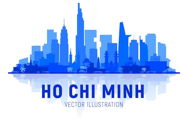 Vector ho chi minh city (vietnam) skyline silhouette with panorama in white background. vector illustration. business travel and tourism concept with modern buildings. image for banner or website.