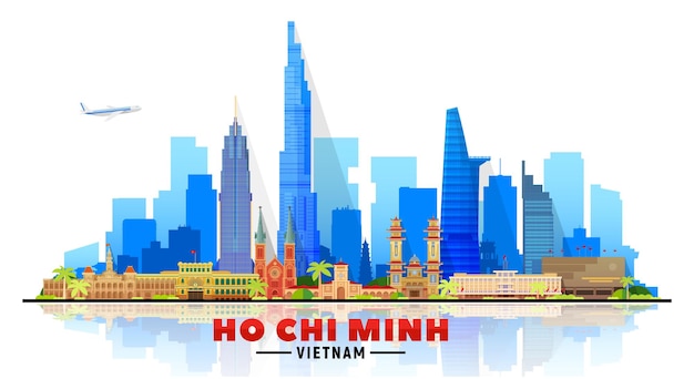 Vector ho chi minh city (vietnam) skyline with panorama in white background. vector illustration. business travel and tourism concept with modern buildings. image for banner or web site.