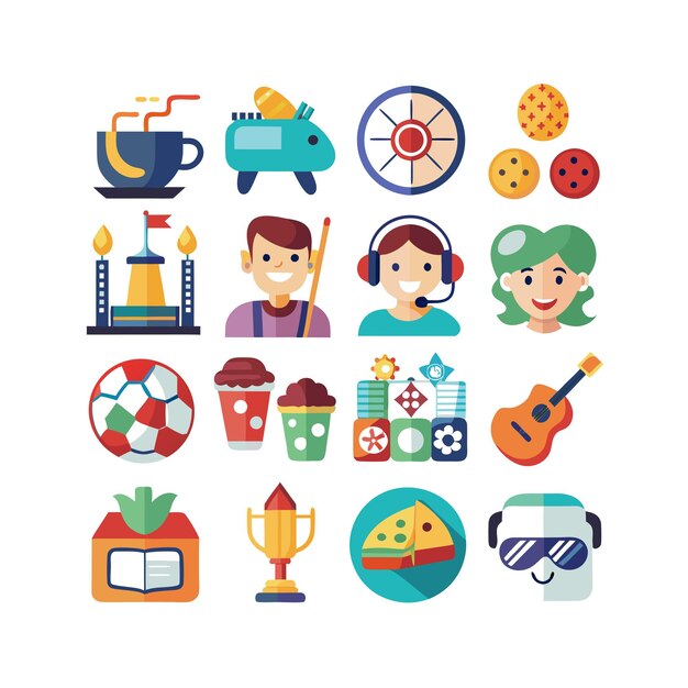 Vector hobbies and interests icon set collection for documents websites and mobile applications