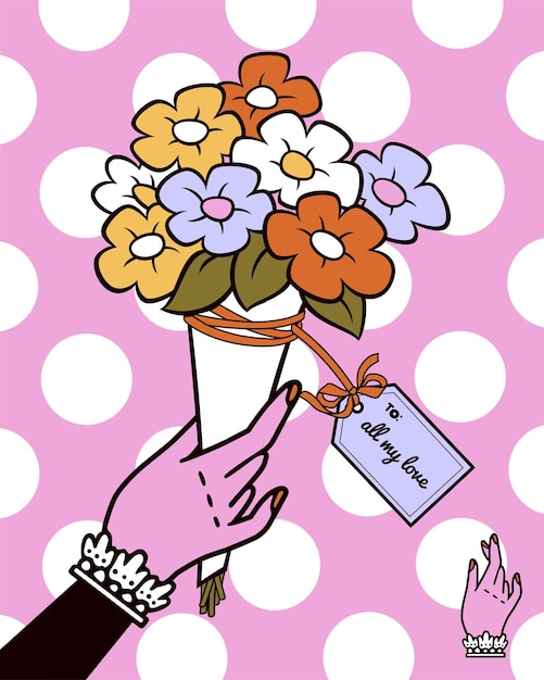 Holding a bouquet of flower poster design