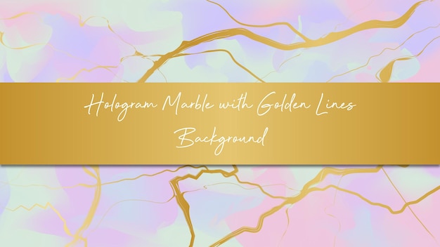 Vector hologram marble with golden lines background