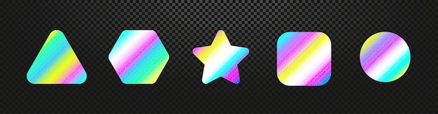 Holographic sticker set in different shapes Hologram amblems labels sale badges Vector sticker