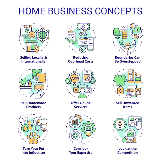 Home business concept icons set