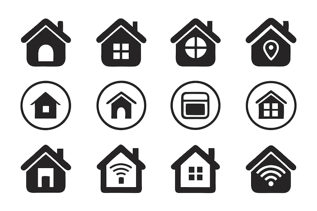 Home fill black icon series set flat illustration on white background