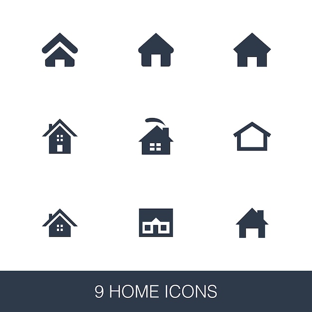 Home icons set. Simple design glyph signs. Home symbol template. Universal style icon, can be used for web and mobile UI