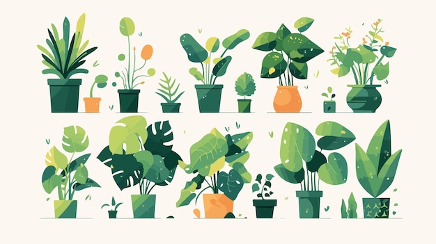 Vector home plant icon with green flowers and large leaves