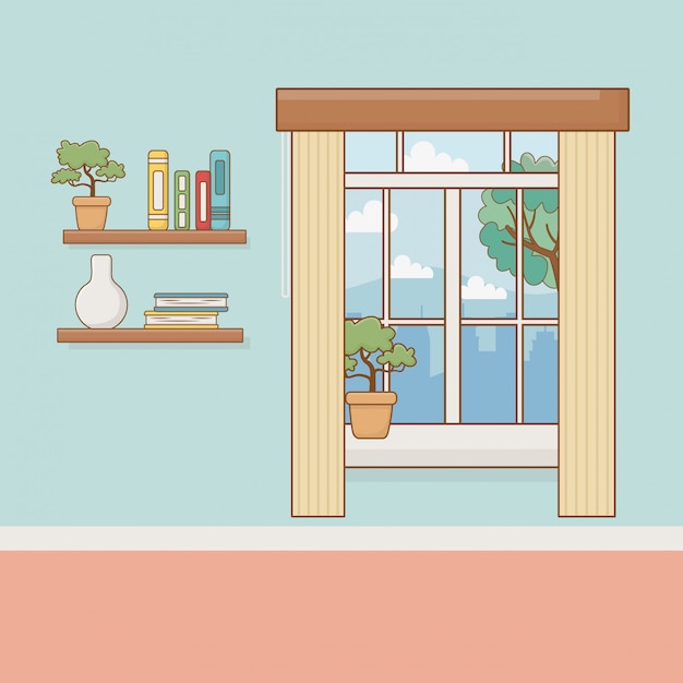 Vector home window and landscape clip-art illustration