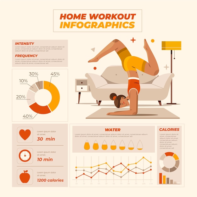 Home workout hand drawn cartoon infographics