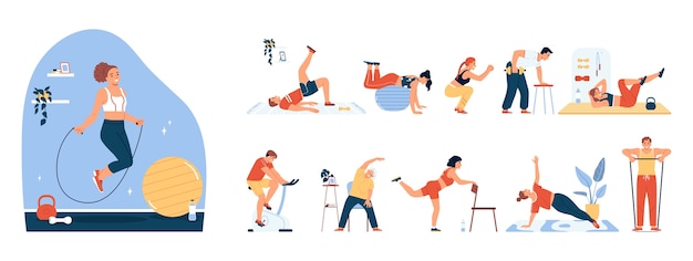 Vector home workout  icons set