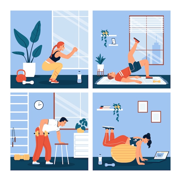 Home workout illustration set