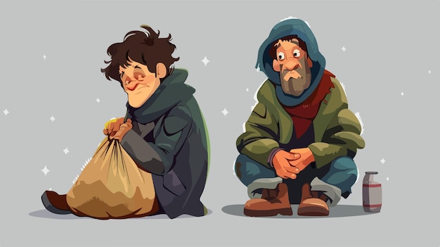 Vector homeless man and rich man character vector illustration