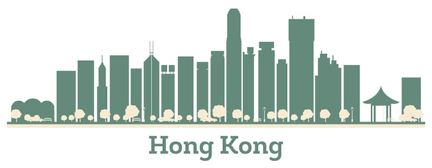 Vector hong kong china city skyline silhouette with color buildings vector illustration cityscape with landmarks