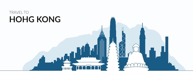 Vector hong kong landscape silhouette shapes and text