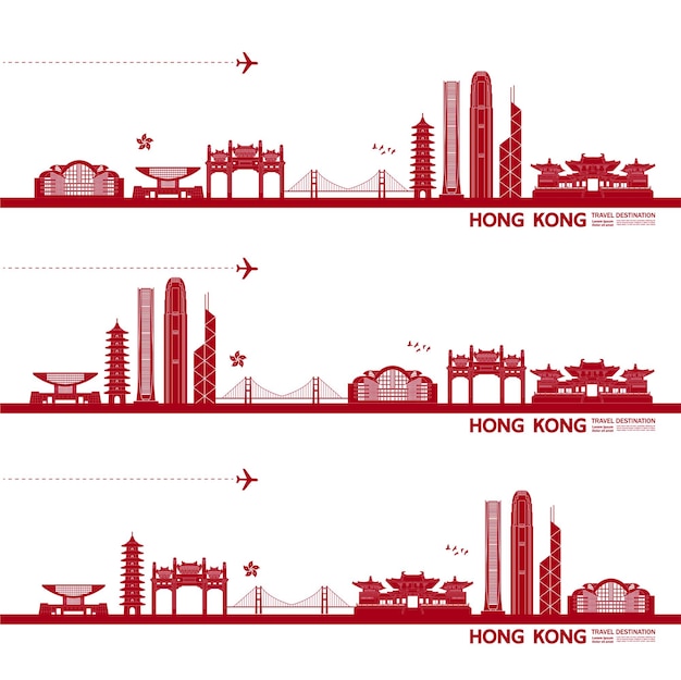 Vector hong kong travel destination grand illustration.