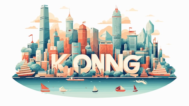 Vector hong kong typography cartoon vector illustration