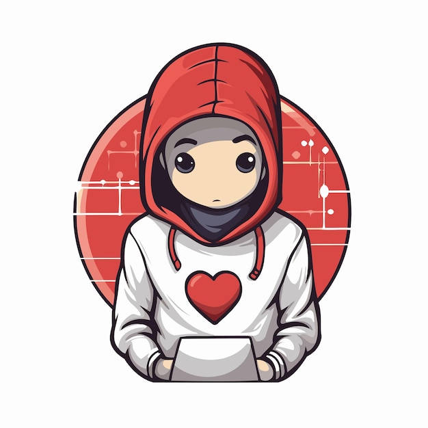 Hooded boy in hoodie with red heart Vector illustration