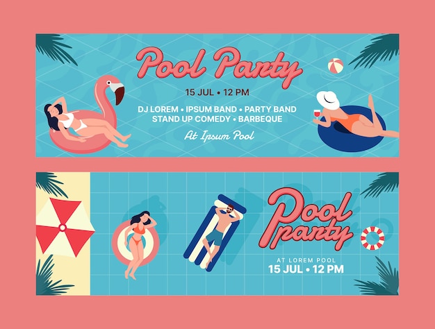 Vector horizontal banner template for pool party