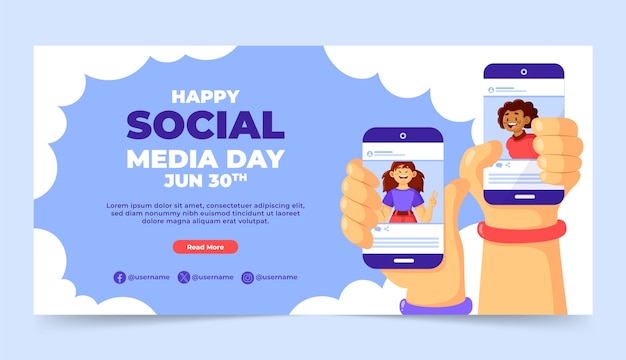 Horizontal banner template for social media day celebration