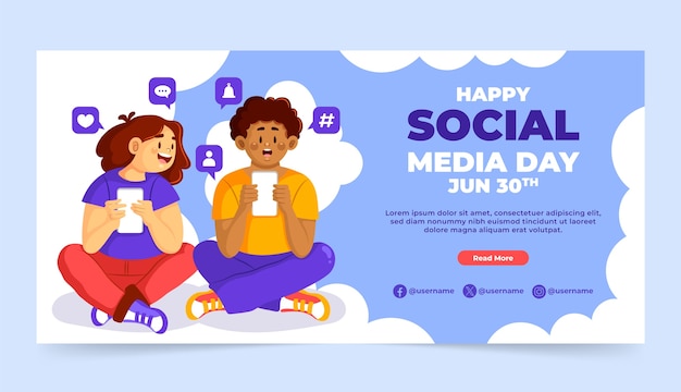 Horizontal banner template for social media day celebration