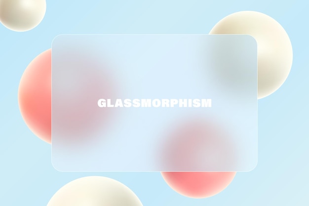 Horizontal banner with glass overlay effect with 3D balls in glass morphism style