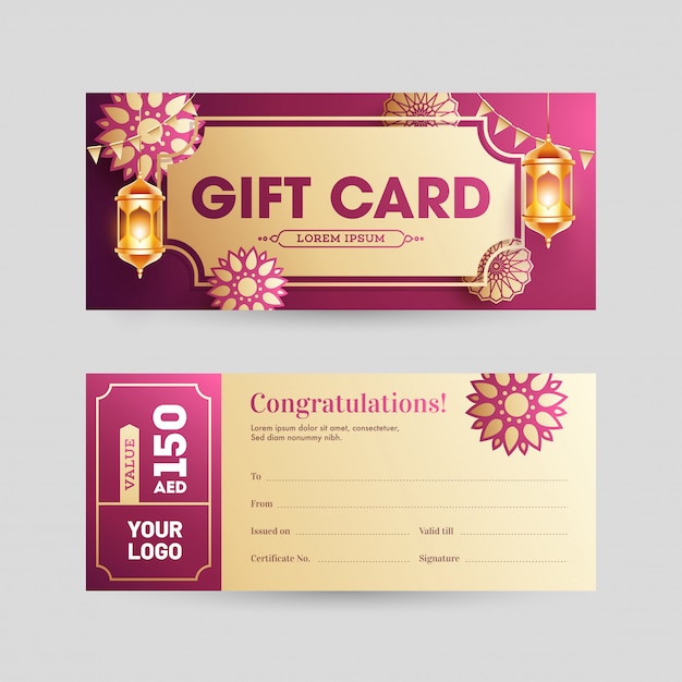 Horizontal Gift Card or banner design in front and back view wit