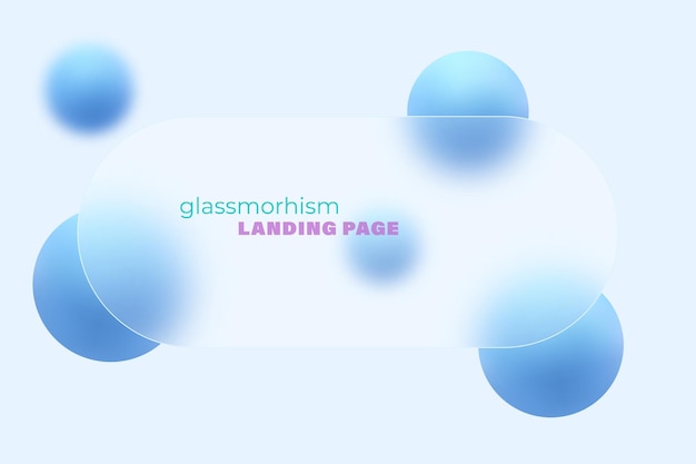 Vector horizontal presentation screen with the effect of glass overlay on blue spheres