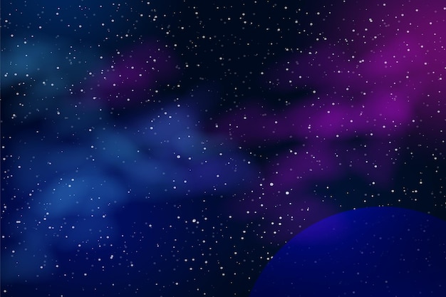 Horizontal space background with realistic nebula, stardust and planets. Night sky.