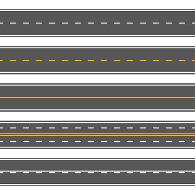 Horizontal straight seamless roads. Modern asphalt repetitive highways