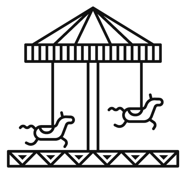 Horse carousel line icon Funfair roundabout ride