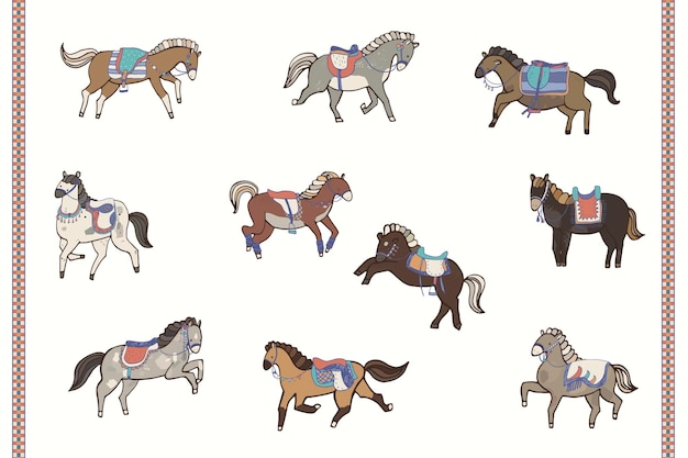 Vector horse doodle illustration collection vector