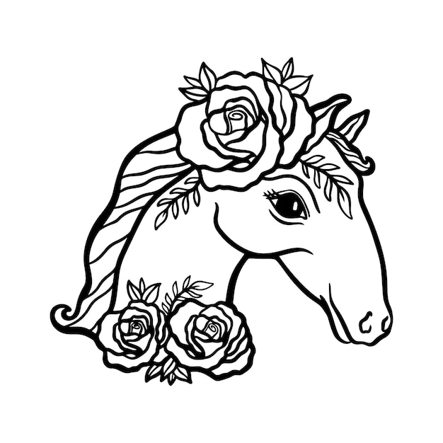 Horse head floral flower rose illustration concept