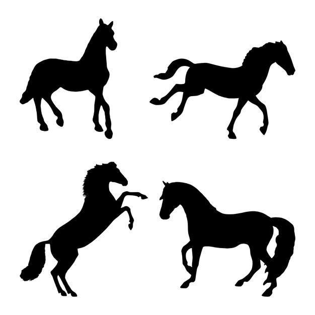 horse silhouette set collection isolated black on white background vector illustration