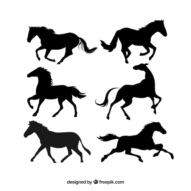 Vector horses running vector silhouettes