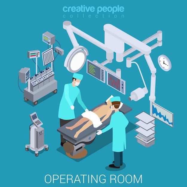 Vector hospital operating room process flat isometric