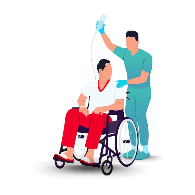 Hospital patient in wheelchair with nurses