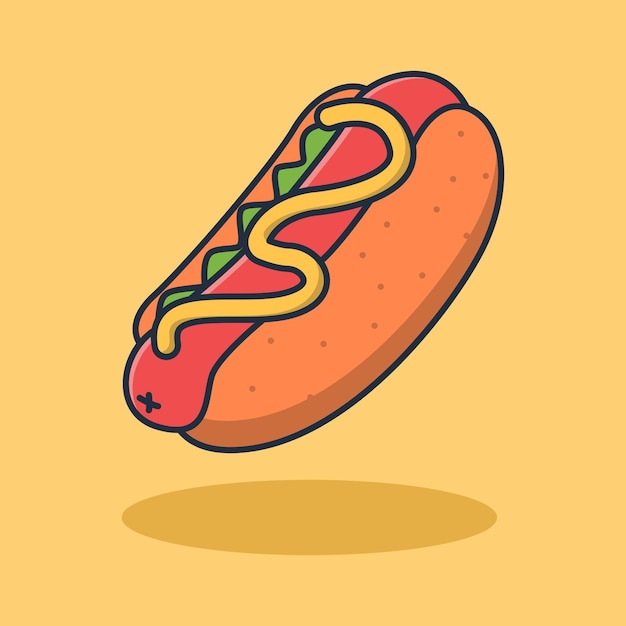 Hotdog illustration design with grilled sausage topping and delicious mustard sauce.